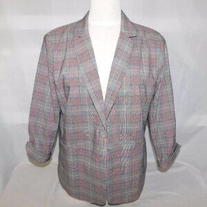 Jules & Leopold Black White Red Plaid Check Blazer 3/4 Sleeve Preppy Womens L